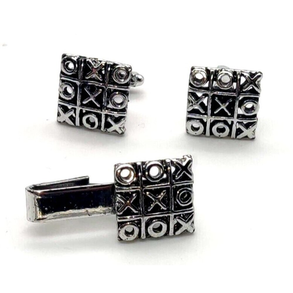 Vtg Tic Tac Toe, Noughts & Crosses, Xs & Os Cuff Links & Tie Clip